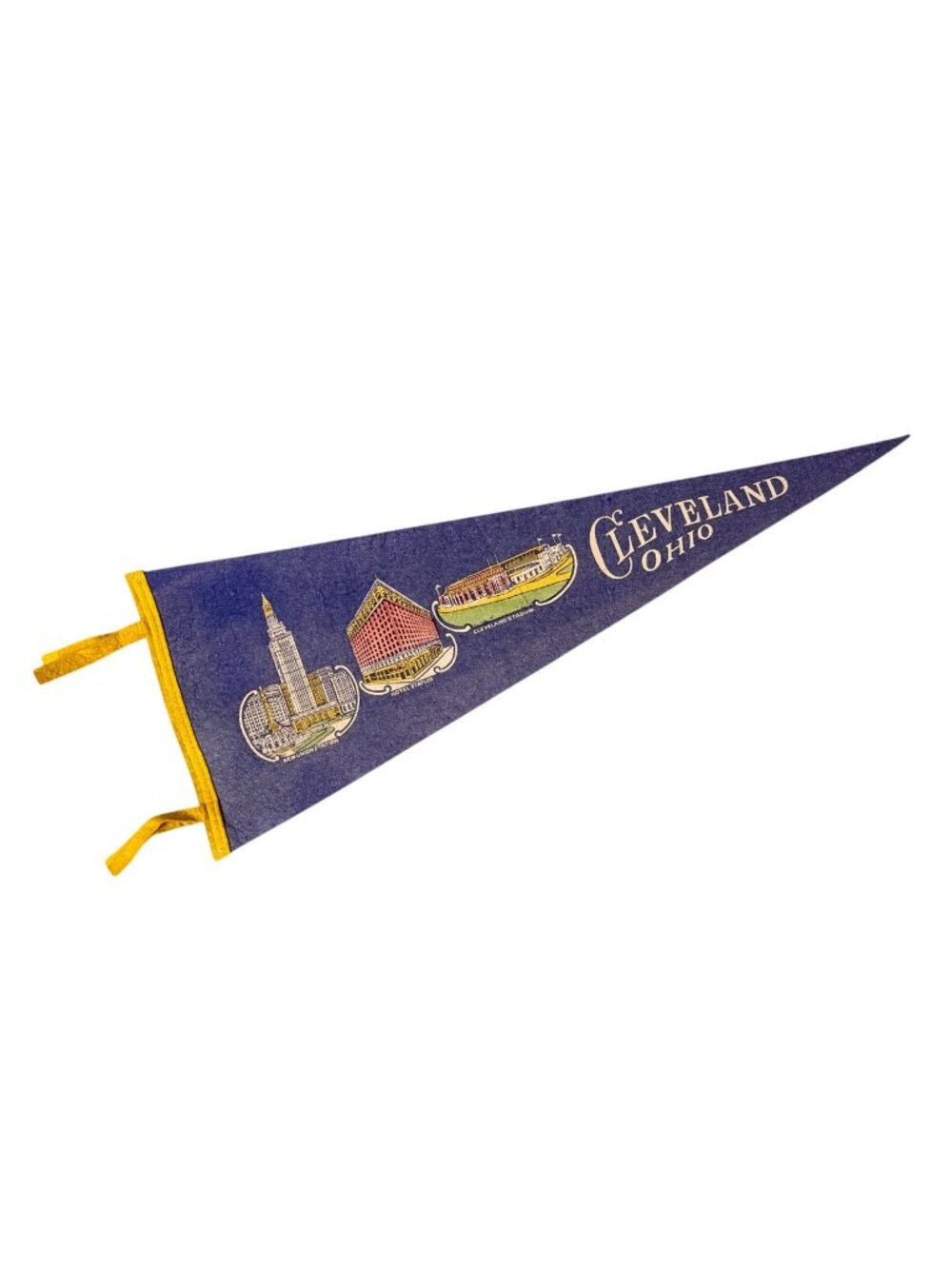 Cleveland Ohio Felt Pennant Mid Century Blue Slater Union Station Souvenir Vtg